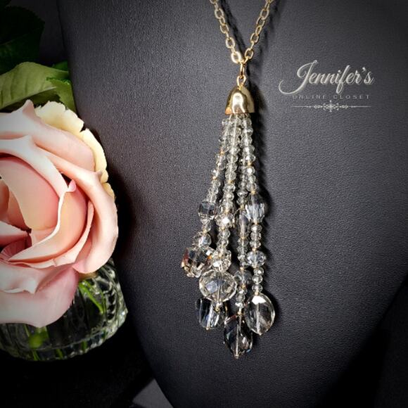 3/$25 a new day Gold & Grey Bead Tassel Pendant Necklace - Picture 6 of 13